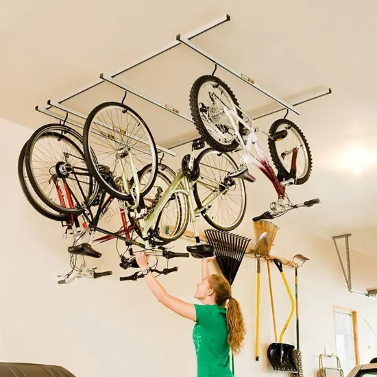 Saris Cycle Glide Ceiling Bike Rack, 4 Bike Hooks for Garage Ceiling, Adjustable Bike Hooks {3}