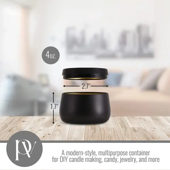 Pavelle Black Candle Container Tins, 24 Metal Tin Containers with Lids for DIY Candle Making {8}