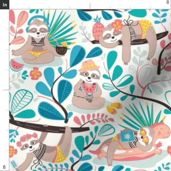 Various Fabrics by the Yard or Fat Quarter Sloth Animals Whimsical Tropical Nature Watermelon Hibiscus Custom Printed Fabric by Spoonflower {4}