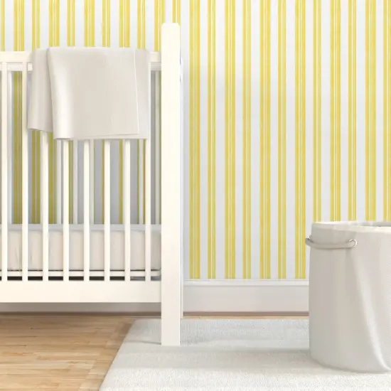 Pre-Pasted Wallpaper 2FT Wide Yellow Painted Stripe Contemporary Limon Modern Coastal Summer Sunny Happy Large Scale Custom Pre-pasted Wallpaper by Spoonflower {7}