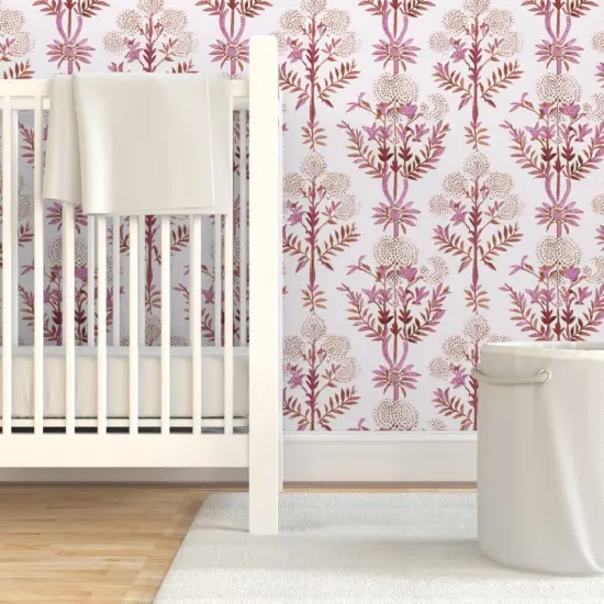 Pre-Pasted Wallpaper 2FT Wide Boho Flowers Pink Watercolor Large Scale Botanical Custom Pre-pasted Wallpaper by Spoonflower {7}