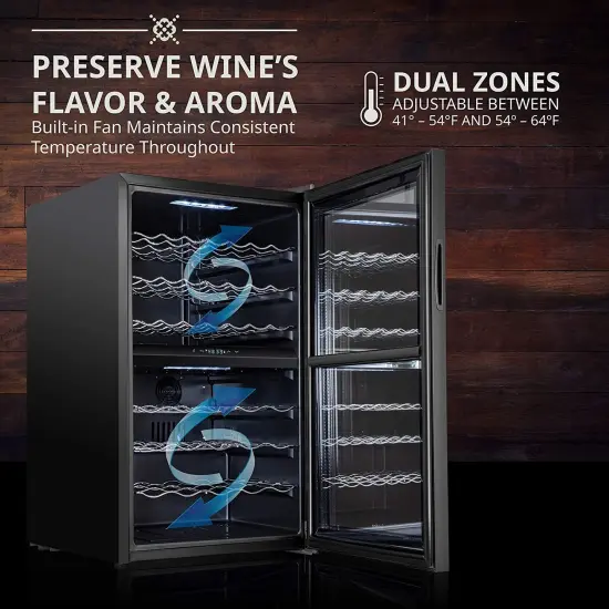 Ivation 43-Bottle Wine Cooler, Dual Zone Compact Freestanding Wine Fridge with Lock Stainless Steel {10}