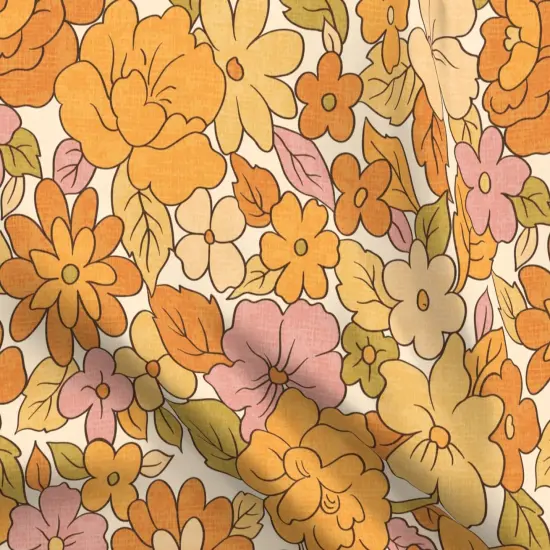 Various Fabrics by the Yard or Fat Quarter 1970S Floral Flowers Vintage Nostalgia Seventies Hippie Boho Botanical Bloom Orange Beige Pink Green Custom Printed Fabric by Spoonflower {5}