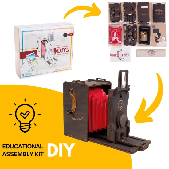 Pinhole Instant Film Camera Building Set - 3D Wooden Puzzle for Adults - Retro Vintage Steampunk Mechanical Wood Model to Build - Compatible with Instax Mini Film (Not Included) Stained brown diy {9}