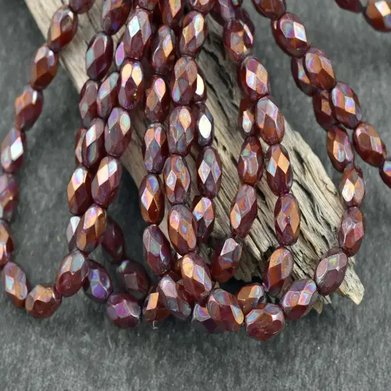 *20* 5x7mm Bronze AB Washed Burnt Orange Fire Polished Faceted Oval Beads {1}