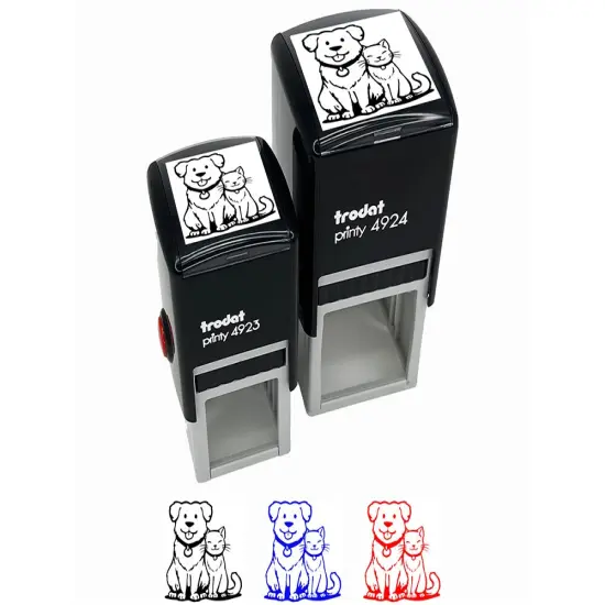 Dog and Cat Best Pet Friends Self-Inking Rubber Stamp Ink Stamper Blue {7}