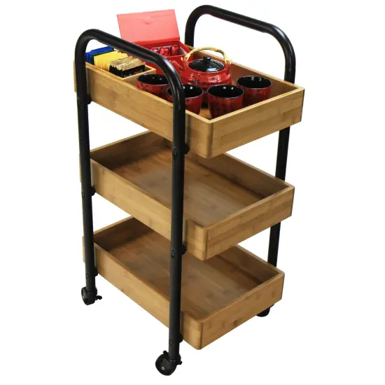 Oceanstar Portable Storage Cart with 3 Easy Removable Bamboo Trays Brown {7}