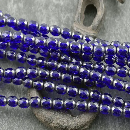 *30* 4x6mm Cobalt Hematite Fire Polished Oval Beads {2}