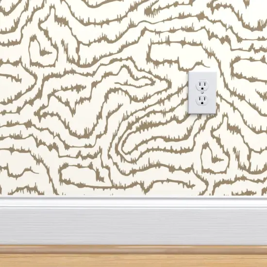 Peel & Stick Wallpaper 2FT Wide Abstract Wood Grain Brown On Cream Faux Bois Neutral Earth Tone Wavy Lines Custom Removable Wallpaper by Spoonflower {4}