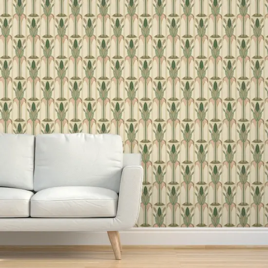 Peel & Stick Wallpaper 2FT Wide Art Nouveau Deco Floral Vertical Botanical Palms Geometric Custom Removable Wallpaper by Spoonflower {5}