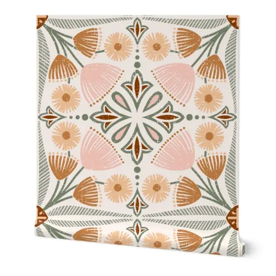 Peel & Stick Wallpaper 2FT Wide Tiles Pinks Tuscan Blush Italian Villa Floral Quatrefoil Large Scale Custom Removable Wallpaper by Spoonflower {7}
