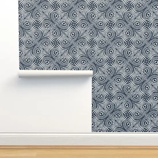 Peel & Stick Wallpaper 2FT Wide Animal Print Dark Blue Graphic Lines Minimalist Modern Abstract Custom Removable Wallpaper by Spoonflower {2}