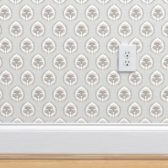 Pre-Pasted Wallpaper 2FT Wide Grey Paisley Leaf Garden Traditional French Block Print Floral Botanical Victorian Granny Chic Medium Scale Custom Pre-pasted Wallpaper by Spoonflower {4}