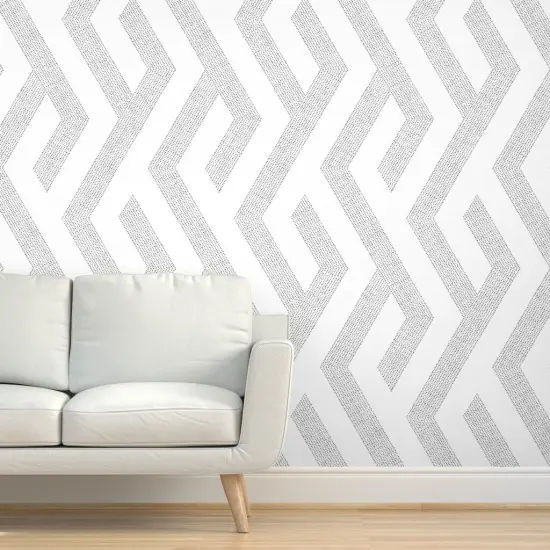 Pre-Pasted Wallpaper 2FT Wide Minimal Zigzag Black And White Graphic Lines Custom Pre-pasted Wallpaper by Spoonflower {5}