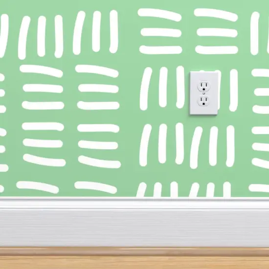 Peel & Stick Wallpaper 2FT Wide Modern Pastel Abstract Green Whimsical Geometric Lines Wavy Zigzag Custom Removable Wallpaper by Spoonflower {4}