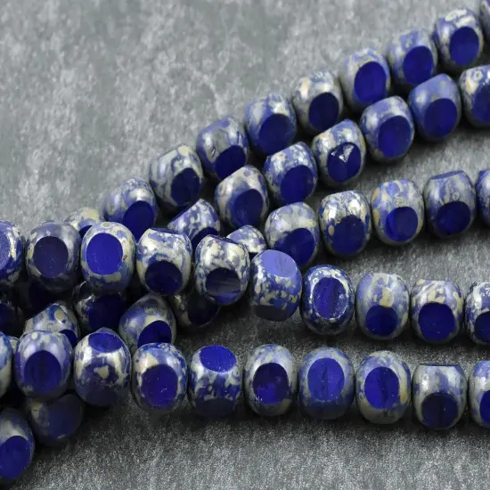 *20* 10mm Navy Blue Travertine 3 Cut Round Beads {3}