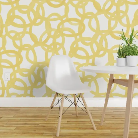 Pre-Pasted Wallpaper 2FT Wide Yellow Graffiti Large Scale Butter Whimsical Custom Pre-pasted Wallpaper by Spoonflower {1}
