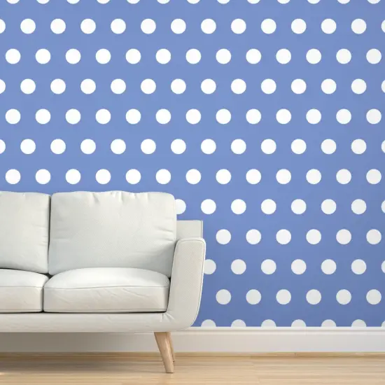 Peel & Stick Wallpaper 2FT Wide Blue Bright Polka Dots Costal Beach Whimsical Large Scale Custom Removable Wallpaper by Spoonflower {5}