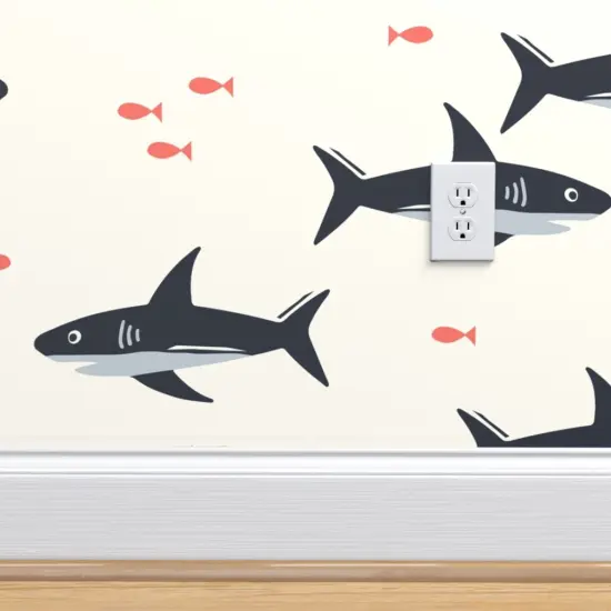 Pre-Pasted Wallpaper 2FT Wide Ocean Under The Sea Marine Life Nautical Beach Waves Sharks Fish Custom Pre-pasted Wallpaper by Spoonflower {4}
