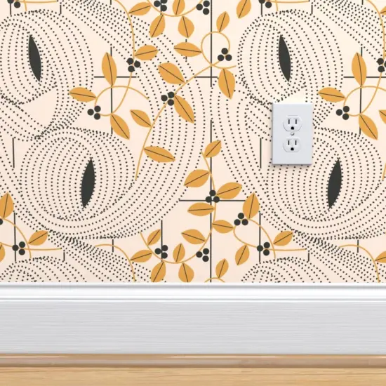 Peel & Stick Wallpaper 2FT Wide Art Nouveau Goldenrod Yellow Organic Botanical Graphic Lines Custom Removable Wallpaper by Spoonflower {4}