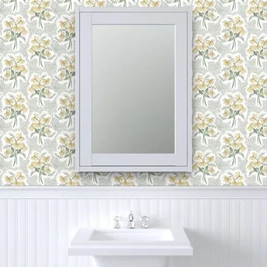 Pre-Pasted Wallpaper 2FT Wide Neutral Floral Modern Botanical Traditional Grandmillenial Soft Gold Flowers Custom Pre-pasted Wallpaper by Spoonflower {6}