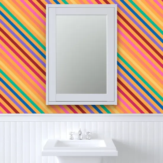 Pre-Pasted Wallpaper 2FT Wide Rainbow Graphic Lines Bright Pride Retro Stripe Custom Pre-pasted Wallpaper by Spoonflower {6}