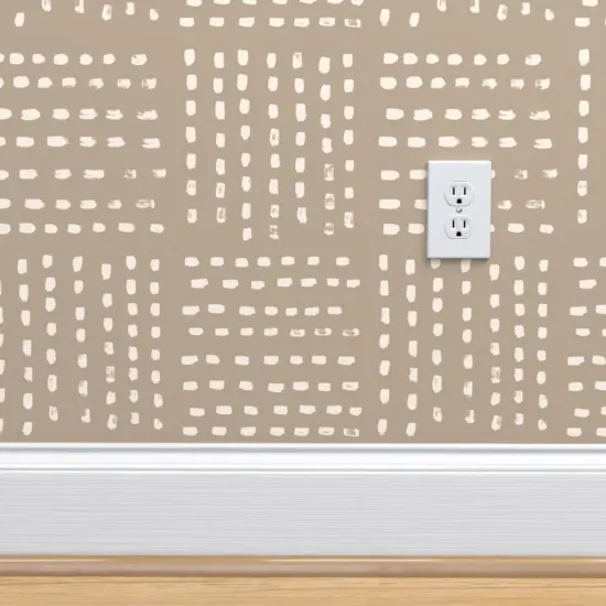 Peel & Stick Wallpaper 2FT Wide Brushstroke Grid Beige On Brown Squares Bohemian Taupe Khaki Custom Removable Wallpaper by Spoonflower {4}