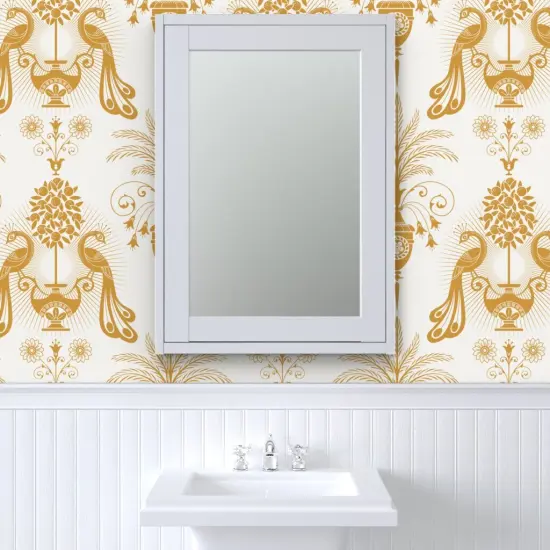 Peel & Stick Wallpaper 2FT Wide Gold Peacock Mediterranean Toscana Golden Italian Villa Palm Garden Fruit Damask Floral Botanical Classical Large Scale Custom Removable Wallpaper by Spoonflower {6}