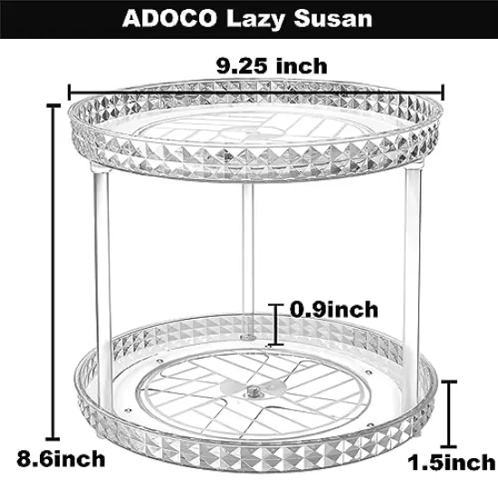 2 Tier Diamond Lazy Susan Bathroom Organizer Countertop, Clear 360 Rotating Cosmetic Makeup Organizer for Vanity, Skincare Organizers Perfume Organizer for Counter - Organization and Storage -9.25INCH {3}
