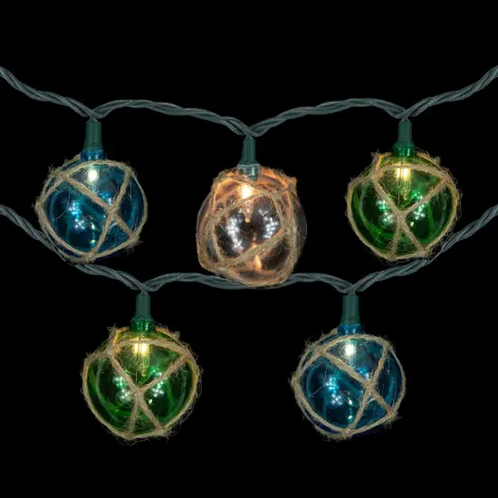 Northlight Natural Jute Wrapped Ball Patio Light Set - Blue and Green - 6' Green Wire - 10ct Multi {4}