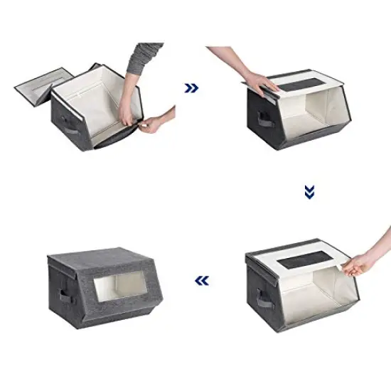 SONGMICS Stackable Storage Bins Set of 2, Storage Boxes with Lids and Front Windows, Non-Woven Fabric Closet Organizers with Magnetic Closures, Side Handles, Dark Gray URPLB02G {5}