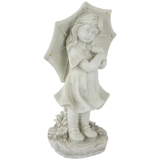 Northlight 18" Solar LED Lighted Girl with Umbrella Outdoor Garden Statue Gray {4}