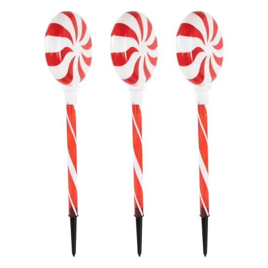 Northlight LED Lighted Peppermint Swirl Candy Outdoor Christmas Pathway Markers - 26" - Set of 3 Red {4}
