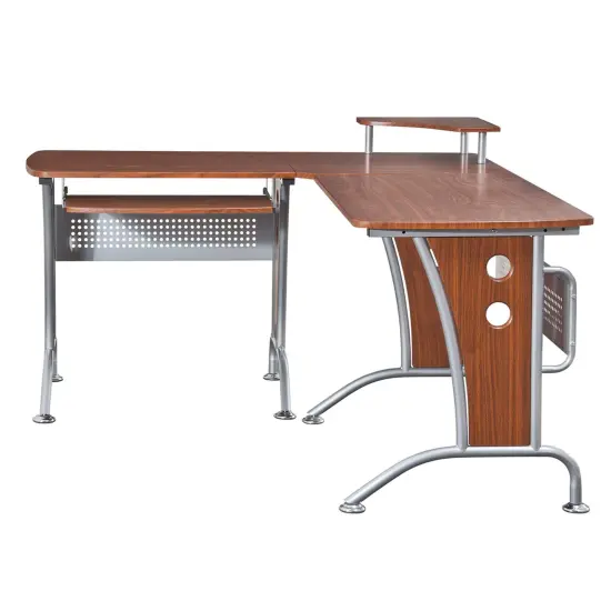 Techni Office Solutions 67" Brown and Gray Durable L-Shaped Computer Desk {5}
