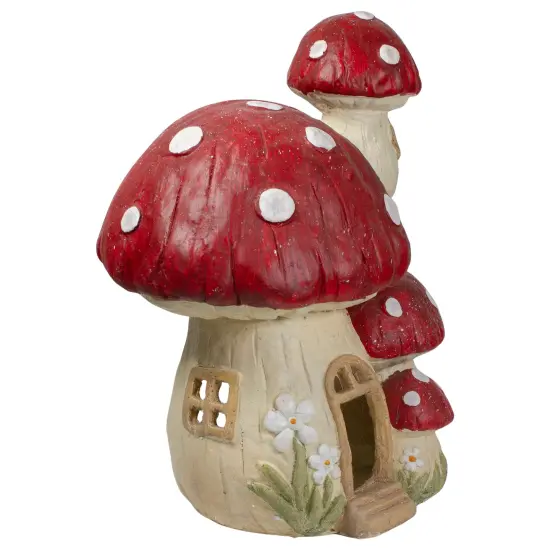 Northlight 18" Red and Beige Mushroom House Outdoor Garden Statue {4}
