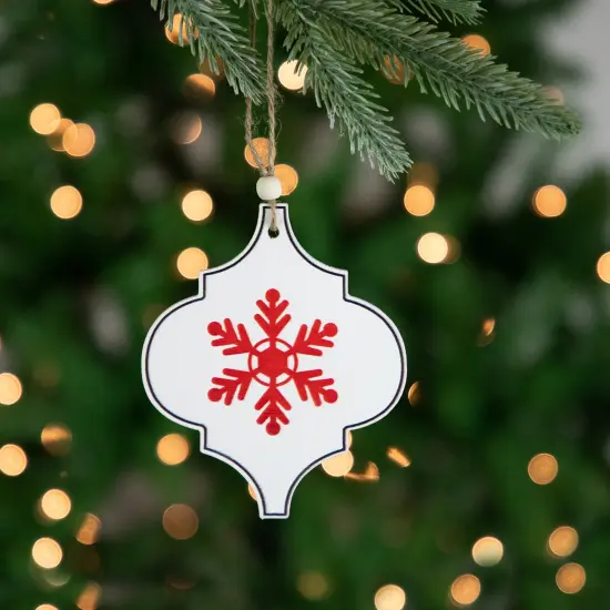 Northlight Wooden Bauble Christmas Ornament with Snowflake Design - 4.5" - White and Red {3}