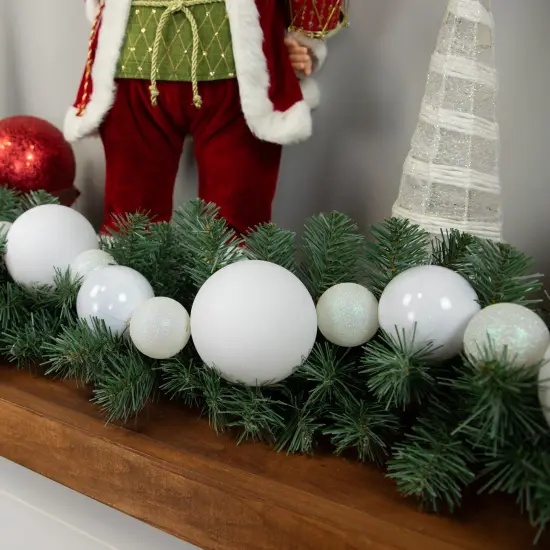 Northlight 3-Finish Shatterproof Ball Christmas Garland - 6' x 4" - White - Unlit {4}