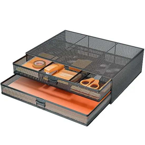 WALI Monitor Stand with Storage, Laptop Stand with Drawers Storage, Desk Organizer and Accessories for Office, Home, School, (STT006-B), Black {1}