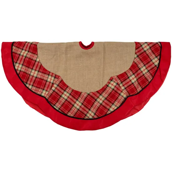 Northlight 48" Burlap and Red Plaid Christmas Tree Skirt {4}