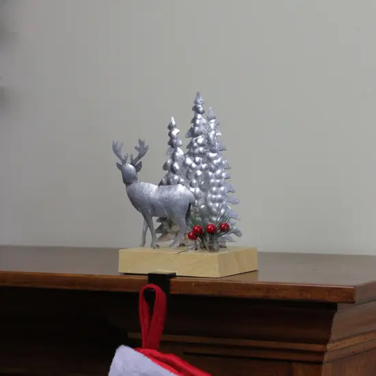 Northlight Galvanized Metal Deer with Trees Christmas Stocking Holder - 8.5" - Silver {4}