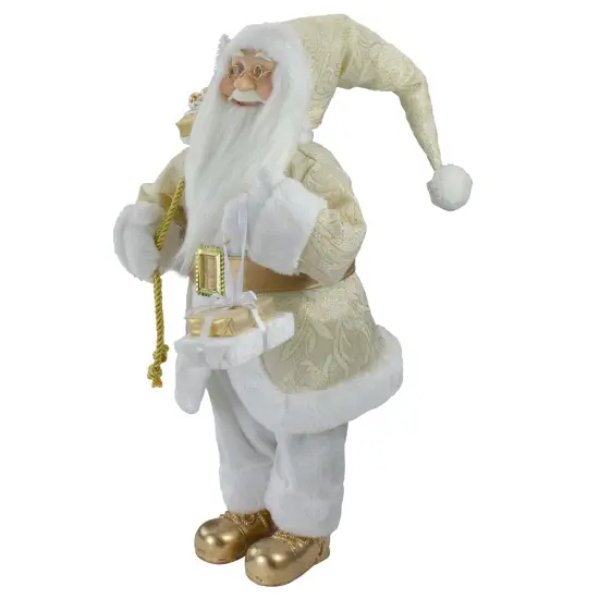 Northlight 18" Gold and White Standing Santa Christmas Figure with Presents {4}