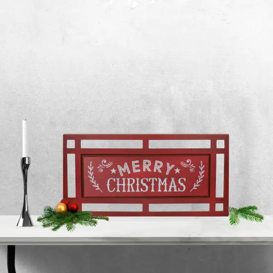 Northlight Carved "Merry Christmas " Wooden Rectangular Wall Sign - 24&rdquo; - Red and White {3}