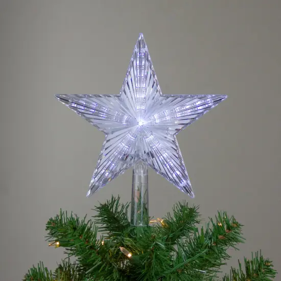 Hofert 9.5" Lighted Clear Twinkling 5-Point Star Christmas Tree Topper - Clear White LED Lights {5}