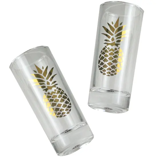 Wild Eye 3-Piece Black and Metallic Gold Tropical Pineapple Flask and Shot Glass Set {4}