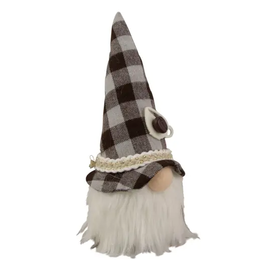 Northlight 8.25" Brown and Gray Gingham Pattern Coffee Gnome White {5}