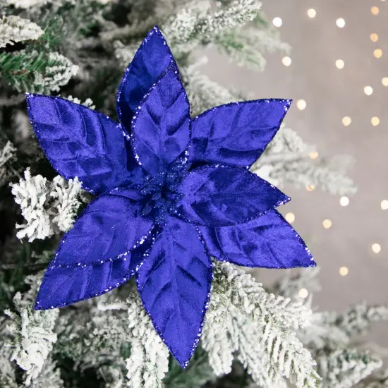 Northlight 10" Royal Blue Glittered Poinsettia Christmas Floral Pick Clip-On Ornament {3}