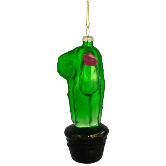 Northlight 5" Green Cactus with Pink Flower Glass Christmas Ornament {4}