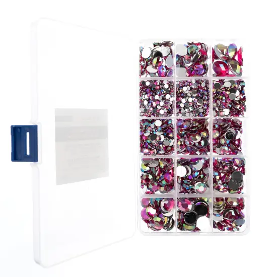 John Bead Pink AB Assorted Round & Oval Acrylic Flat Back Rhinestones Box {5}