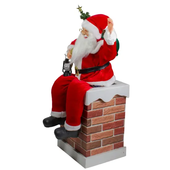 Northlight 32" Musical and Animated Santa on a Chimney Christmas Decoration Red {6}