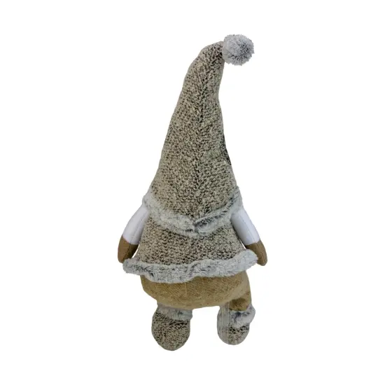 Northlight Sitting Plush Faux Fur Gnome Christmas Figure - 17" - Gray and Beige {5}
